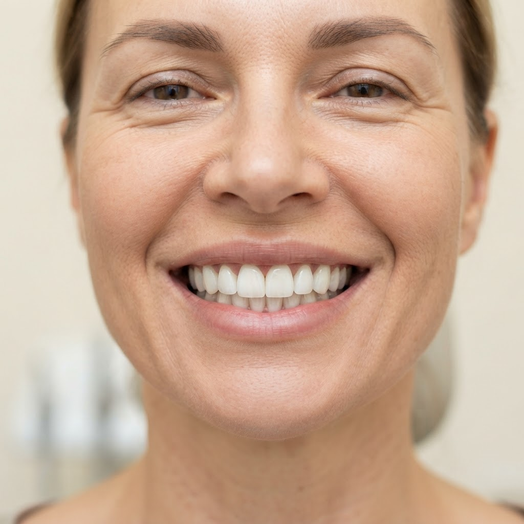 Four porcelain veneers — after